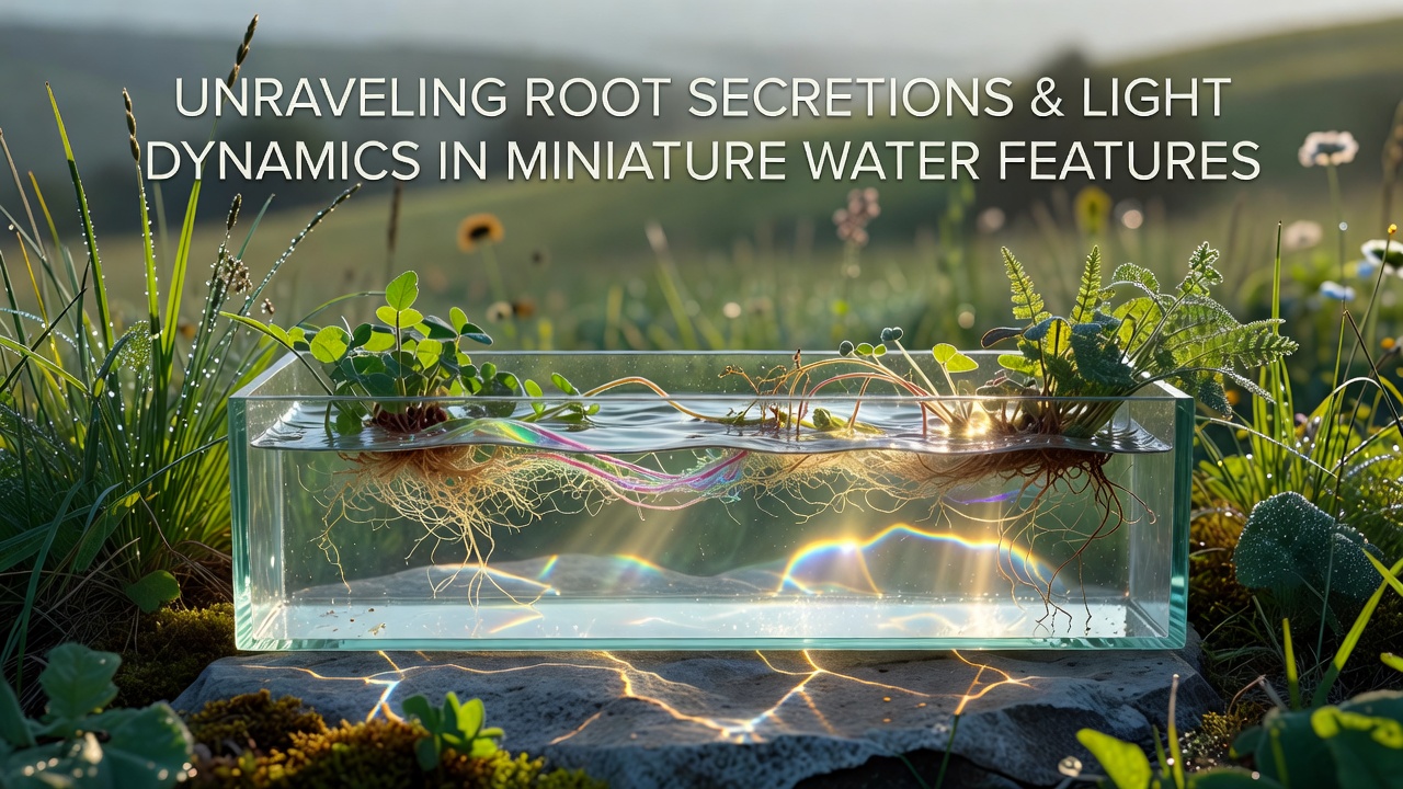 Unraveling How Root Secretions from Nearby Plants Reshape Light Behavior in Tiny Self-Contained Countryside Water Features